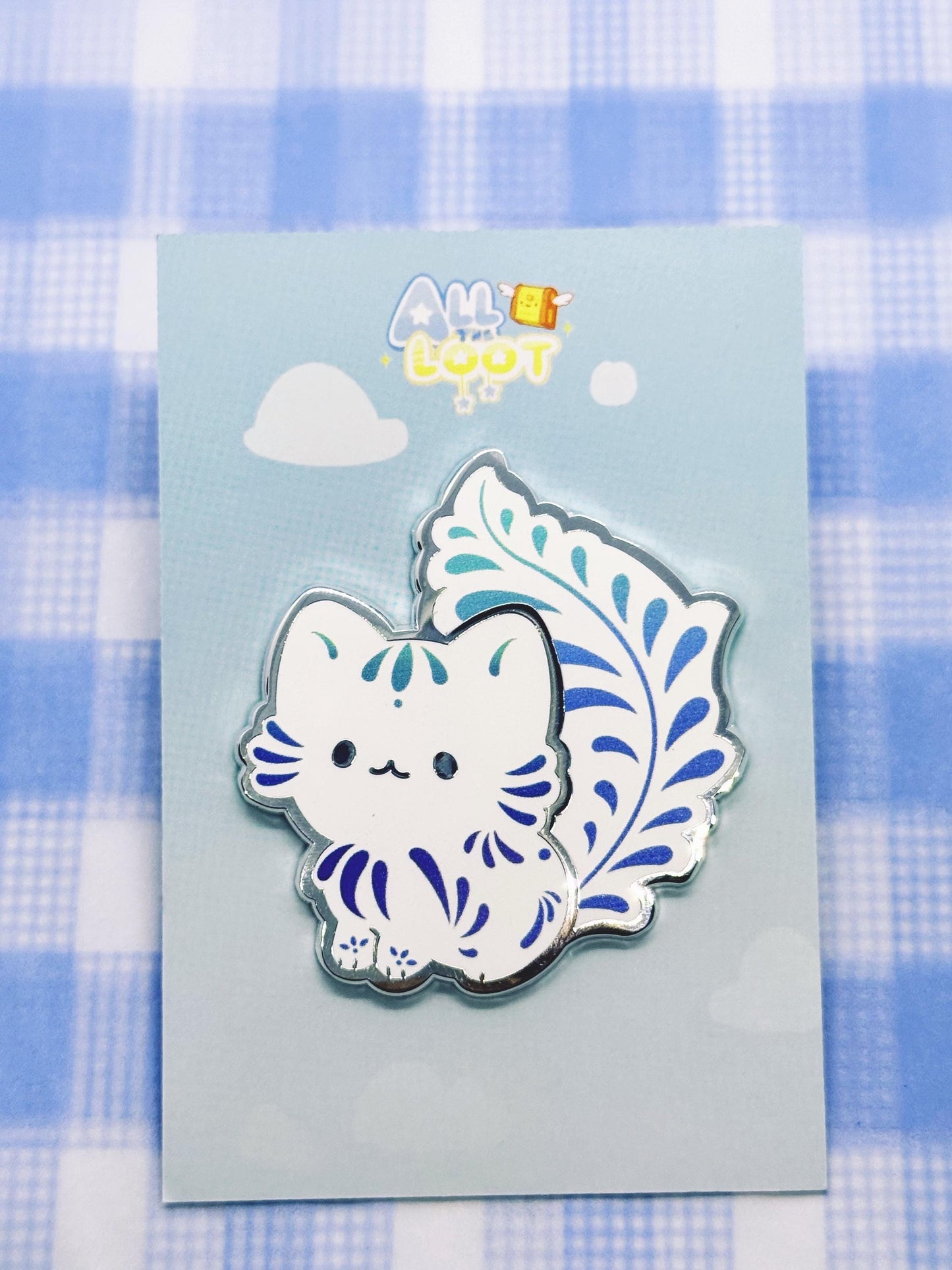 Whimsi Blue Leaf Cat Pin
