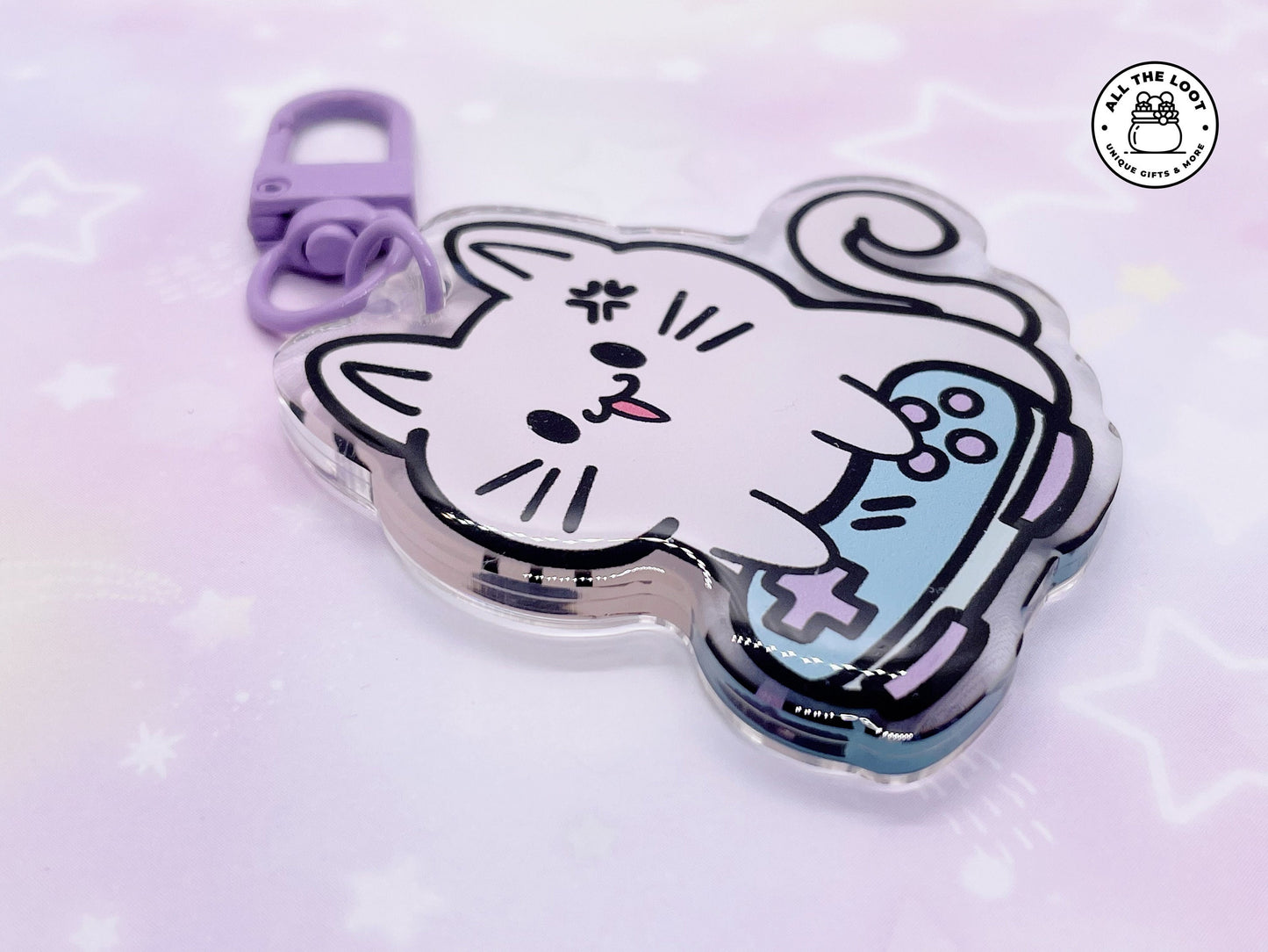 Kawaii gamer cat keychain