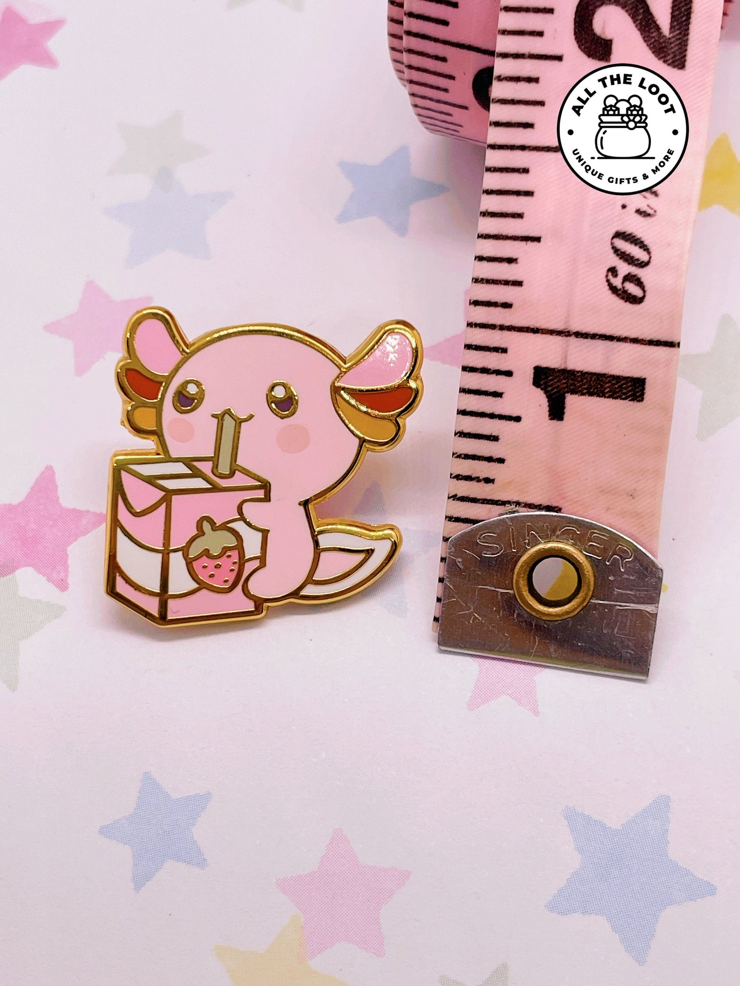 Juice box Axolotl enamel pin