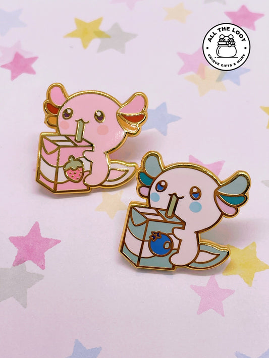 Juice box Axolotl enamel pin