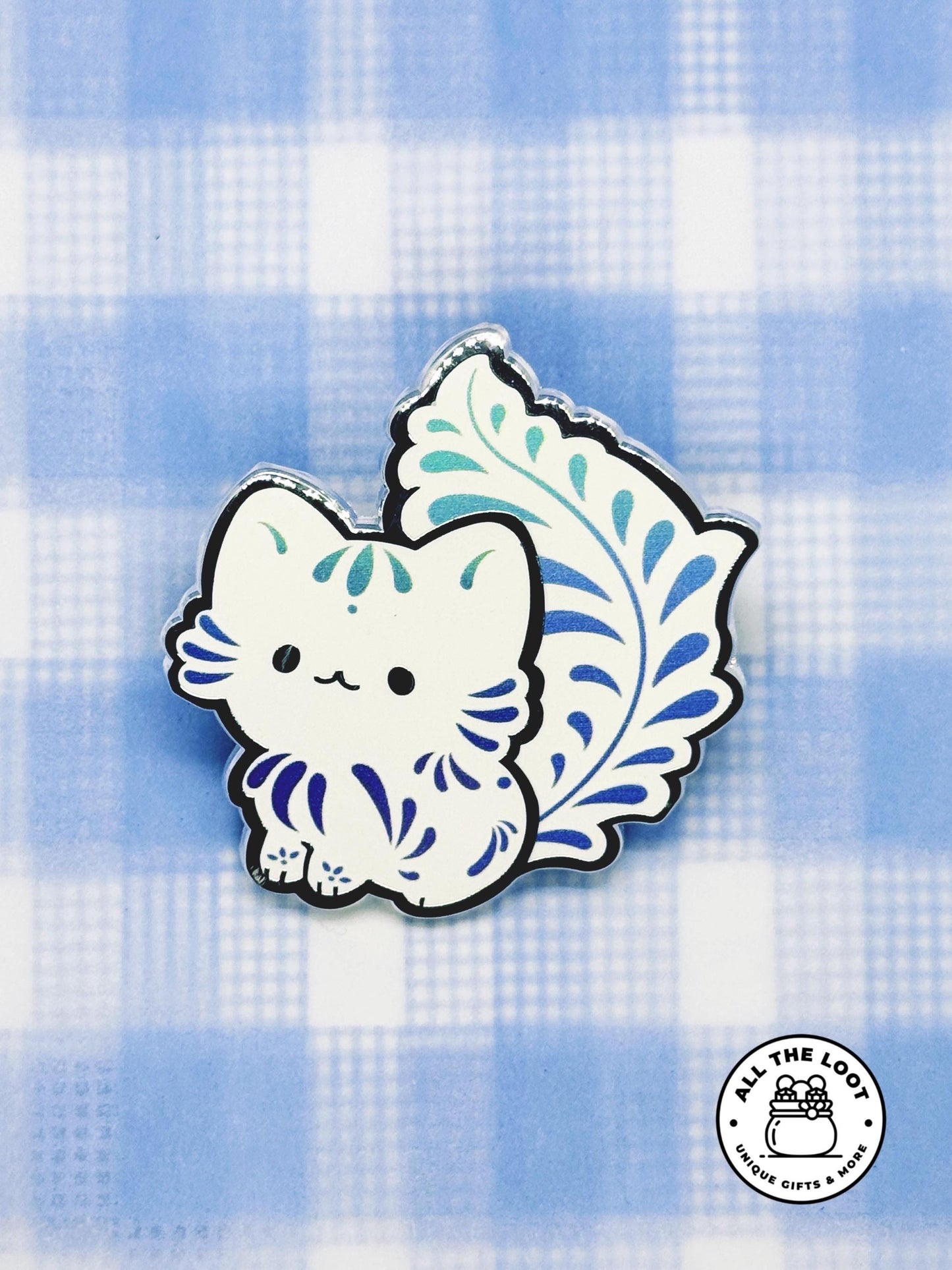 Whimsi Blue Leaf Cat Pin