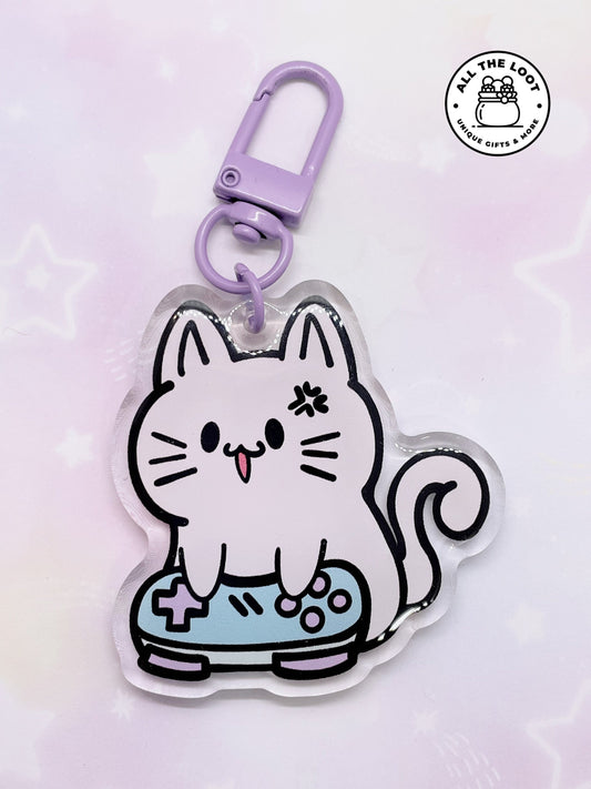 Kawaii gamer cat keychain