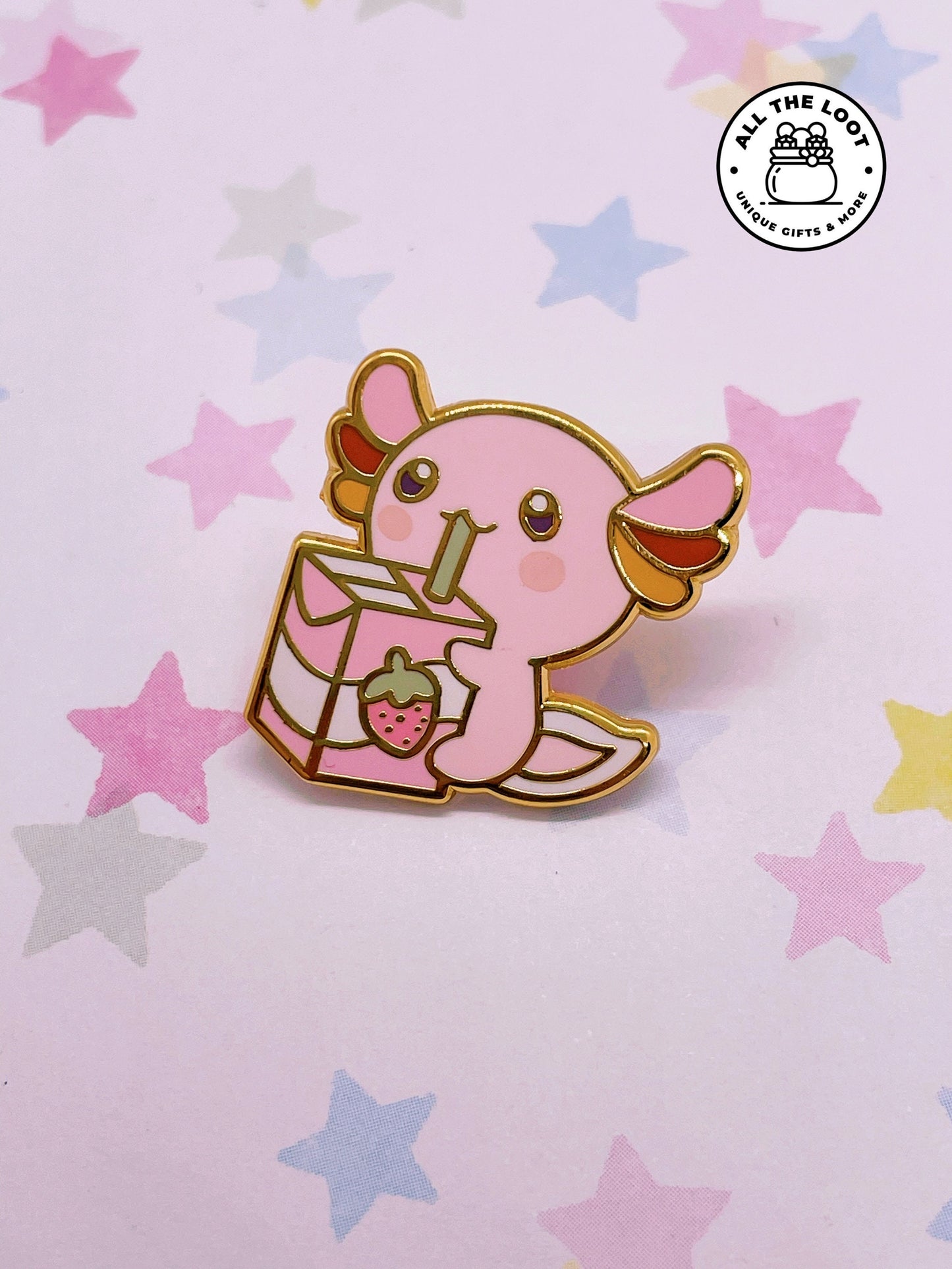 Juice box Axolotl enamel pin